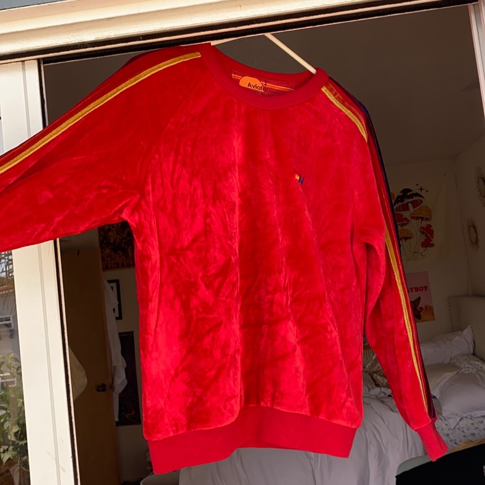 Genuine Aviator Nation Velour Pullover Coed in Raglan Red!!